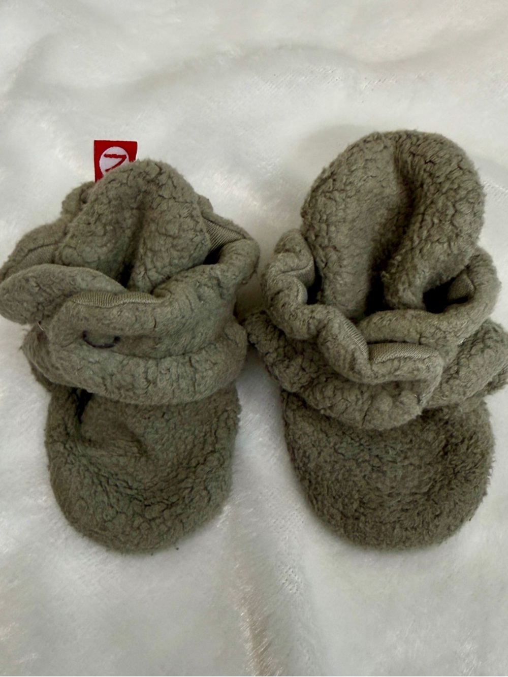 Zutano Olive Green/Grey Sherpa Lined Baby Booties